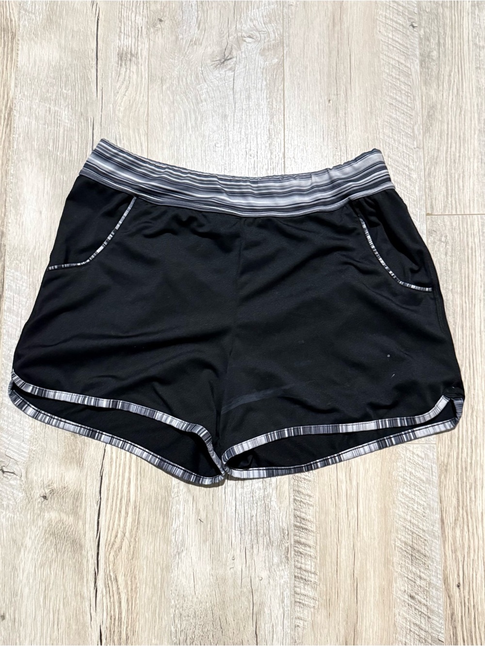 RBX Black Athletic Shorts with Gray Striped Waistband